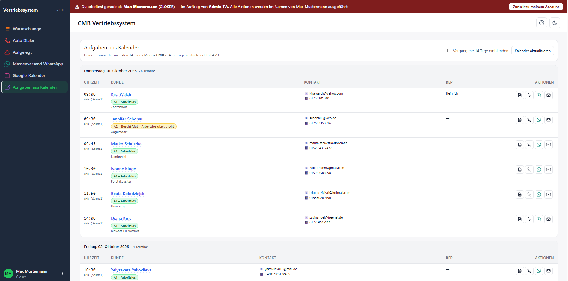 Das Dashboard im Bewerberportal